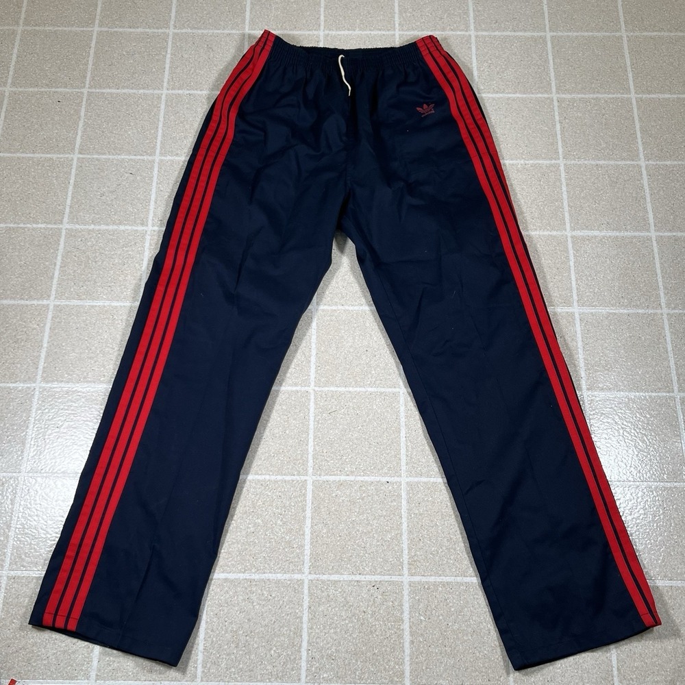 Vintage Adidas Pants Mens  XL Blue Red Stripe Track Made in USA Canvas Wide Leg